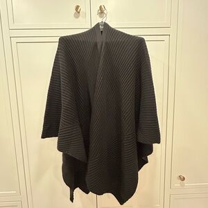 AllSaints Black Wool Wrap Cape / Ribbed Poncho / Minimalist Drape / One Size